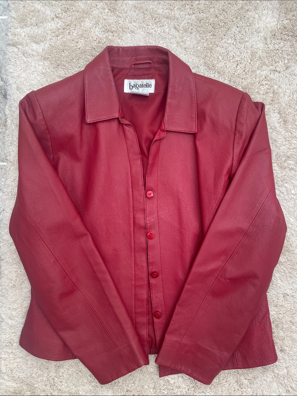 bagatelle Crimson Red Leather Button-Front Jacket
